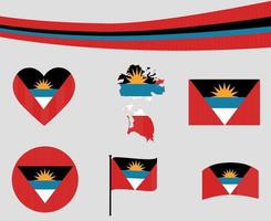 antigua och barbuda flagga karta band hjärtat ikoner vektor illustration