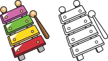 buntes und schwarz-weißes Xylophon für Malbuch vektor