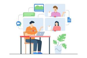 Teamwork Online-Video-Meeting-Vektor-Illustration-Szene vektor