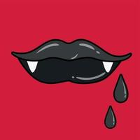 schwarze Lippen eines Vampirs auf rotem Grund. vektor
