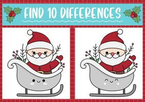 Weihnachten finden Unterschiede Spiel zum Kinder. Beachtung Kompetenzen Aktivität mit süß Santa claus auf Schlitten. Neu Jahr Puzzle zum Kinder mit komisch Figuren. druckbar Was ist anders Arbeitsblatt vektor