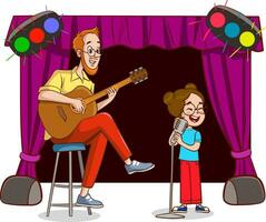 Vektor Illustration von Mann spielen Gitarre und Singen Kinder