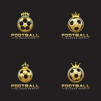 lyx gyllene fotboll kung logotyp design på isolerat svart bakgrund vektor