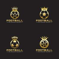 Luxus golden Fußball König Logo Design auf isoliert schwarz Hintergrund vektor