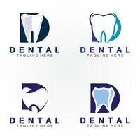 första d brev med dental ikon formad inuti vektor logotyp design illustration lämplig för dental hälsa, klinik tandläkare, dental vård.