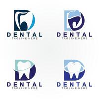 första d brev med dental ikon formad inuti vektor logotyp design illustration lämplig för dental hälsa, klinik tandläkare, dental vård.