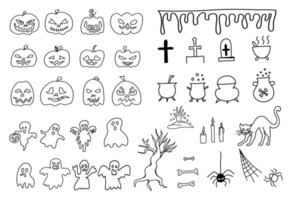 Satz von Halloween-Doodle-Stil-Vektor auf weißem Hintergrund. vektor