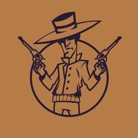 Cowboy, der Revolver hält. Wild-West-Konzeptkunst im monochromen Stil.