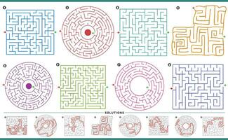labyrint pussel aktiviteter grafer uppsättning med lösningar vektor