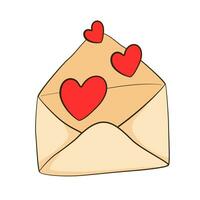 Liebe Brief. ein öffnen Briefumschlag mit Herzen fliegend aus. Karikatur eben Symbol vektor