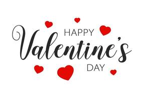 glücklich Valentinstag Tag Beschriftung und Herzen vektor