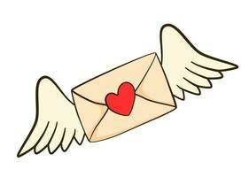 kärlek brev. kuvert med hjärta och vingar. tecknad serie platt ikon vektor