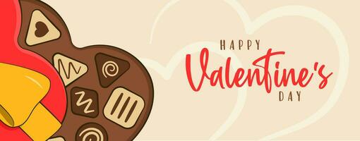 glücklich Valentinstag Tag, Beschriftung. Gruß Karte, Banner Konzept. Schokolade Süßigkeiten mit herzförmig Box vektor