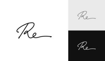 handskrift signatur brev re logotyp design vektor