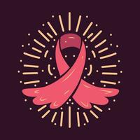 cancer band vektor hand dragen illustration med fira cancer medvetenhet månad. rosa band platt illustration. band ikon, logotyp