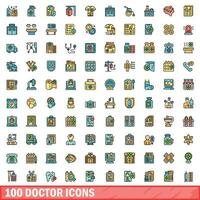 100 Arzt Symbole Satz, Farbe Linie Stil vektor