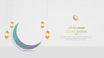 Lycklig eid arabicum elegant lyx dekorativ islamic bakgrund med halvmåne måne och gyllene mönster vektor