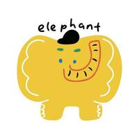 hand dragen tecknad serie söt liten djur- elefant vektor