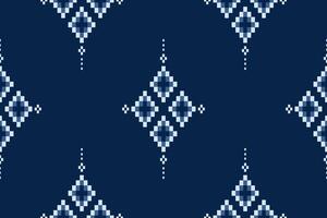 Indigo Marine Blau geometrisch traditionell ethnisch Muster Ikat nahtlos Muster Rand abstrakt Design zum Stoff drucken Stoff Kleid Teppich Vorhänge und Sarong aztekisch afrikanisch indisch indonesisch vektor