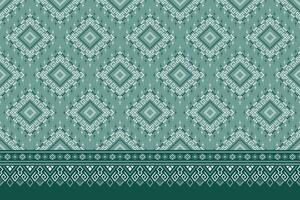 Grün Kreuz Stich bunt geometrisch traditionell ethnisch Muster Ikat nahtlos Muster Rand abstrakt Design zum Stoff drucken Stoff Kleid Teppich Vorhänge und Sarong aztekisch afrikanisch indisch indonesisch vektor