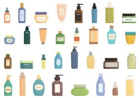 organisch Hautpflege Produkte Symbole einstellen Karikatur Vektor. kosmetisch Schönheit vektor