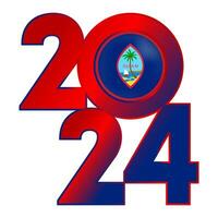 glücklich Neu Jahr 2024 Banner mit guam Flagge innen. Vektor Illustration.