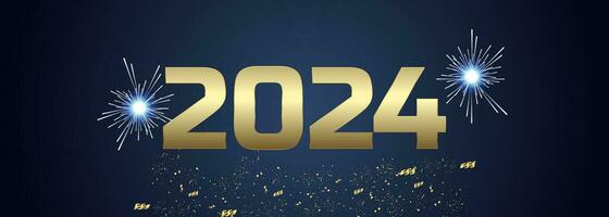 2024 glücklich Neu Jahr mit Gold Bänder, Gruß Karte Konzept Vektor, illusion vektor