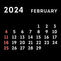 Februar 2024 Monat Kalender. Vektor Illustration.