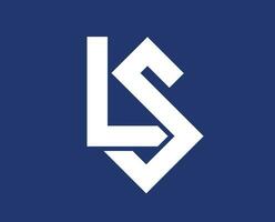 lausanne sport klubb symbol logotyp vit schweiz liga fotboll abstrakt design vektor illustration med blå bakgrund