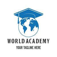 Absolvent Toga Hut mit Welt Globus Erde Planet zum Wissenschaft Umgebung Kurs Bildung Schule Akademie Verein Logo Design vektor