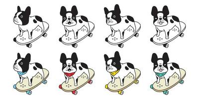 Hund Vektor Französisch Bulldogge Hündchen Skateboard Symbol Karikatur Charakter Symbol Rasse Illustration Gekritzel Design