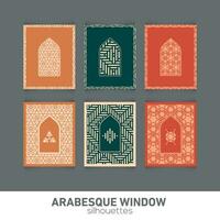 Arabeske Fenster Silhouetten. Vektor Symbol traditionell islamisch Bögen. Arabisch traditionell die Architektur. Ramadan kareem Design Element. geometrisch Ornament Arabisch Muster.