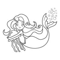 hand dragen sjöjungfru färg bok illustration vektor