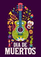 dia de los Muertos Urlaub Poster mit Gitarre vektor