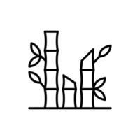 Bambus mit Blätter Symbol. einfach Gliederung Stil. japanisch Bambus, Blatt, Baum, Natur, asiatisch Garten Konzept. dünn Linie Symbol. Vektor Illustration isoliert.