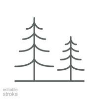 Kiefer Baum Symbol. einfach Gliederung Stil. bellen, Holz, Wald Konzept. dünn Linie Symbol. Vektor Illustration isoliert. editierbar Schlaganfall.