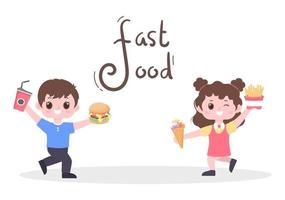 ein Kind isst Fast-Food-Hintergrundvektor vektor