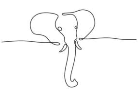 durchgehende einzeilige Zeichnung des Elefantenkopfes vektor