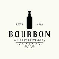 bourbon whisky logotyp design med lyx retro årgång dekoration. för etiketter, märken, barer, restauranger. vektor