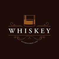 bourbon whisky logotyp design med lyx retro årgång dekoration. för etiketter, märken, barer, restauranger. vektor