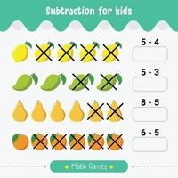 Mathe Kinderspiel Subtraktion für Kinder Mathe Arbeitsblatt vektor