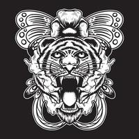 tiger tatuering illustration svart och vitt vektor