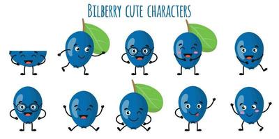 Heidelbeerfrucht süße lustige Charaktere mit verschiedenen Emotionen vektor