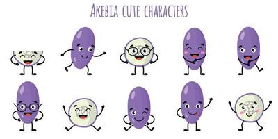 Akebia Frucht süße lustige Charaktere mit verschiedenen Emotionen vektor