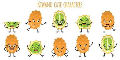 kiwano frukt söta roliga karaktärer med olika känslor vektor
