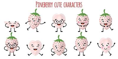 Pineberry Fruit süße lustige Charaktere mit verschiedenen Emotionen vektor