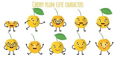 Kirschpflaumenfrucht süße lustige Charaktere mit verschiedenen Emotionen vektor
