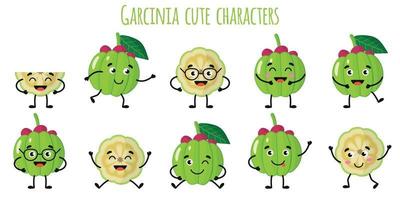 garcinia frukt söta roliga karaktärer med olika känslor vektor