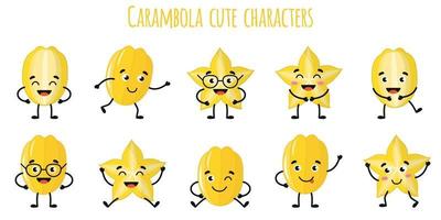 Karambolenfrucht süße lustige Charaktere mit verschiedenen Emotionen vektor