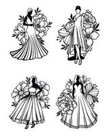 vacker långklänning med blommig dekoration vektor